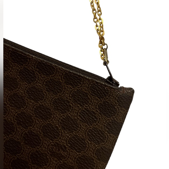 Céline Brown Monogram Macadam Pouch Chain Wristlet Vintage - Picture 12 of 13